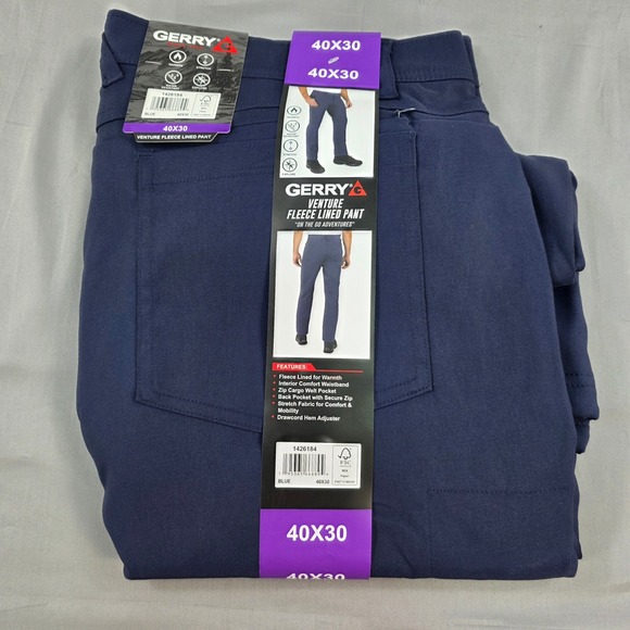 Gerry Venture Fleece Lined‎ Pants Mens 40x30 Blue Water Resistant Stretch - Picture 1 of 6